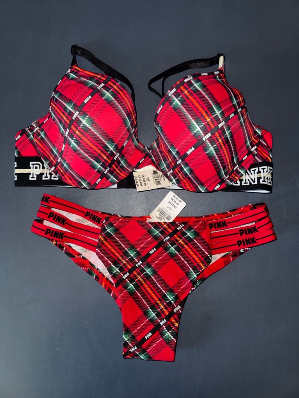 PINK Victoria's Secret Red Plaid bikini Set